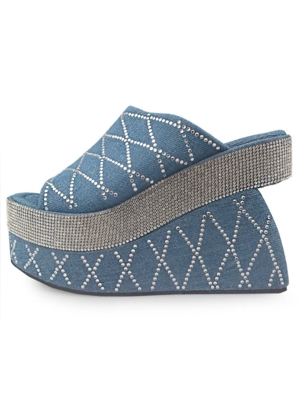 NWT Cape Robbin Denim Blue and Rhinestone Accent Platform Sandals Size 7